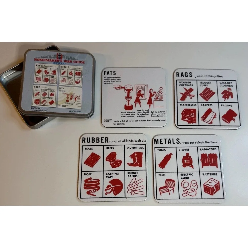 Homemaker's War Guide‎ WWII NYC Coasters Set of 4 With Tin